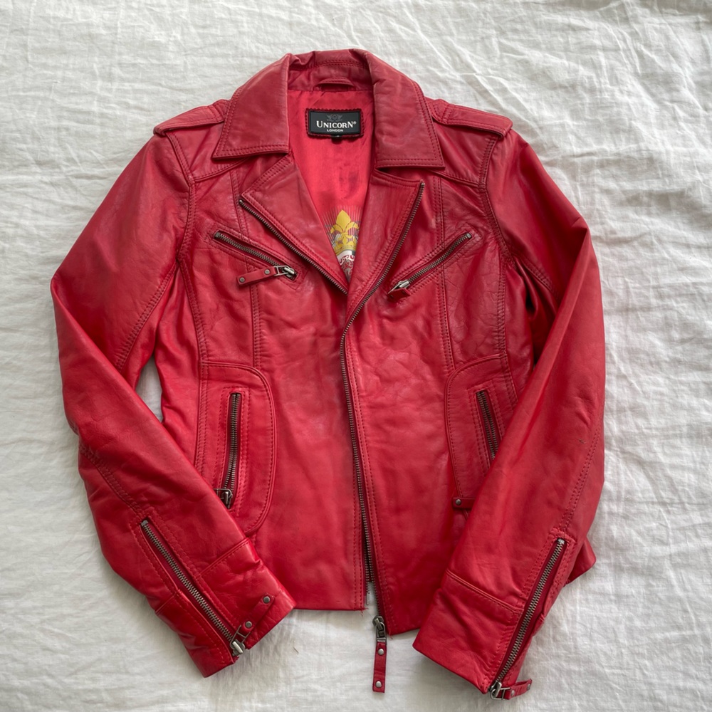 Unicorn London red leather moto style jacket